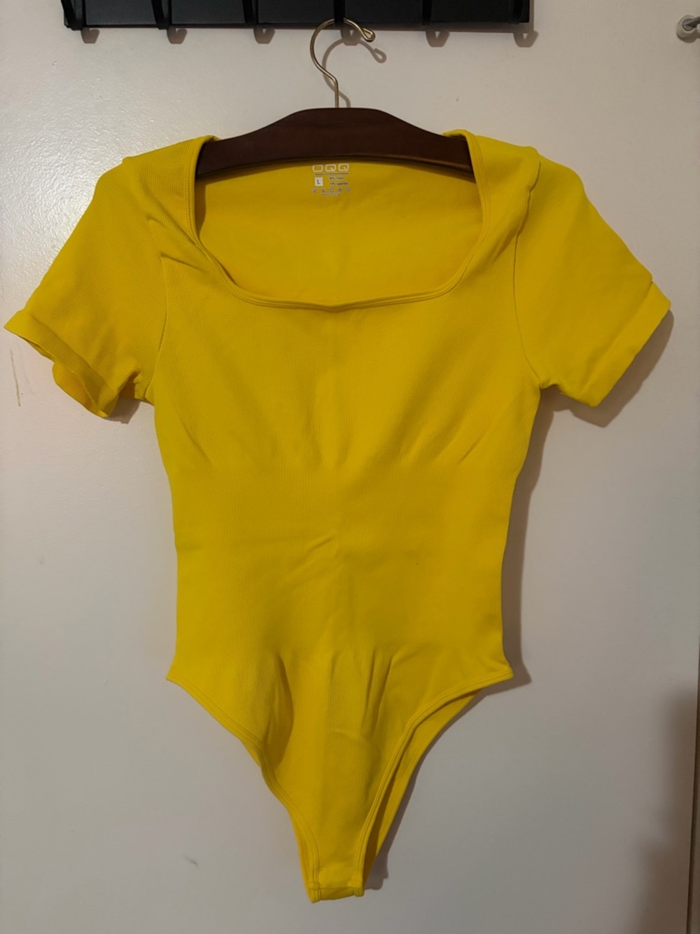 OQQ Yellow Ribbed bodysuit